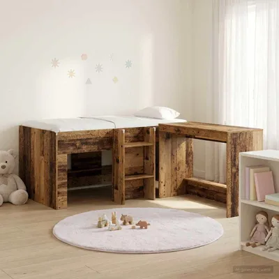 Imagen del producto de Maison Exclusive: Cama alta con escritorio para niños, 2 unidades, madera reciclada
