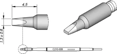 Zdjęcie produktu dla JBC grot lutowniczy serii C210, kształt dłuta, C210008/1,3 x 0,6 mm, prosty, C210008