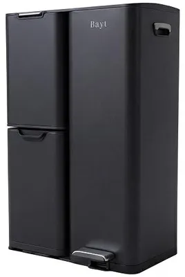 Imagen del producto de Cubo de basura de 60 litros, acero inoxidable, con 3 compartimentos para la separación de residuos, con pedal, color blanco