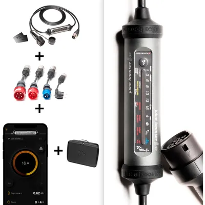 Imagen del producto de Juice Technology, sistema de carga para vehículos eléctricos JUICE BOOSTER 3, modelo para uso doméstico, compatible con la Unión Europea, color gris antracita/, potencia de 1.4 a 11 kW, versión 3.1