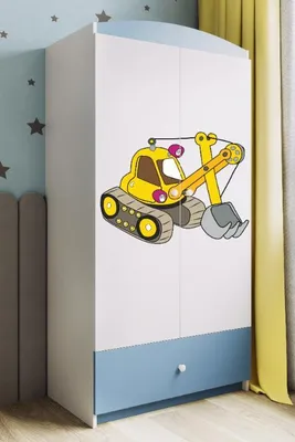 Produktbild von Kinderkleiderschrank Babydreams Drehtürenschrank Kleiderschrank Excavator Blau