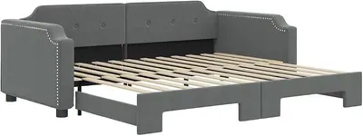 Immagine prodotto di Divano letto da giorno estendibile, color grigio scuro - Divano letto 2-in-1, 90x200 cm, rivestito in tessuto, con letto estraibile e rete a doghe. Letto per ospiti robusto, ideale per soggiorno e camera da letto