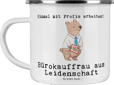 Produktbild von Mr. & Mrs. Panda Teetasse Bürokauffrau Leidenschaft - Weiß - Geschenk, Lustig, Kauffrau für Büromanagement, Pott, Teebecher, Emaille Becher, Danke, Tasse, Ausbildung