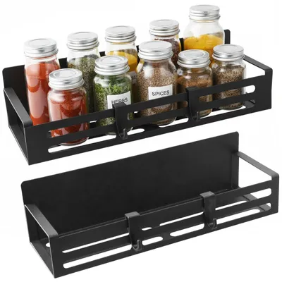 Produktbild von 2er-Set magnetische Gewürzregale (kein Bohren erforderlich), Küchenorganizer, magnetischer Kühlschrankorganizer mit 4 verschiebbaren Haken, schwarz