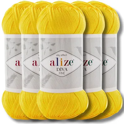 Immagine prodotto di Alize 5 x 100 g Diva Fine Lana, tinta unita, uncinetto, lavoro a maglia (Giallo Sole - 110)