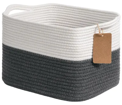 Immagine prodotto di Cesto portaoggetti intrecciato, corda di cotone, 33x25x22,9 cm, bianco e grigio