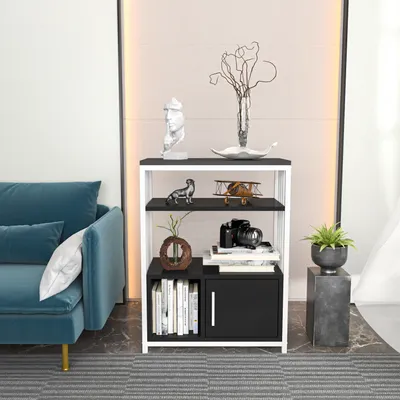 Image de Decorotika Letos Bibliothèque Structure métallique, étagère et armoire avec portes, hauteur 80 cm | Anthracite et blanc