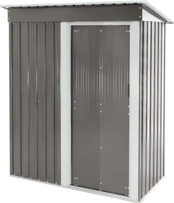 Produktbild von ML-Design Metall Gerätehaus M mit Pultdach, Schiebetür und Fundament, 2,1 m³, 150x184x76 cm, Hellgrau, Geräteschuppen aus Stahl