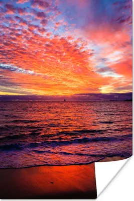 Produktbild von MuchoWow® Poster Sonnenuntergang - Strand - Rot 40x60 cm - Plakate für die Wand - Poster Babyzimmer