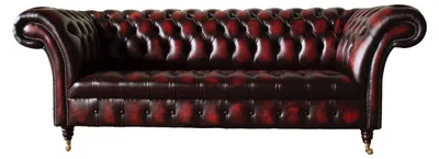 Immagine prodotto di Divano in pelle Chesterfield, tre posti, color marrone, design elegante, imbottitura