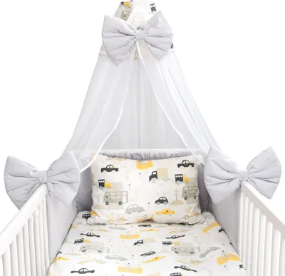 Produktbild von Amilian Baby Bettwäsche 7tlg Set: Nestchen, Kinderbettwäsche 100x135, Betthimmel, Kinder Bettwäsche Babybettwäsche für Baby (Chiffonhimmel)