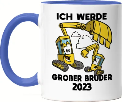 Produktbild von Ich Werde Großer Bruder 2023 Tasse Blau Ankündigung Schwangerschaft Bruder Schwester Bagger Traktor Baustelle