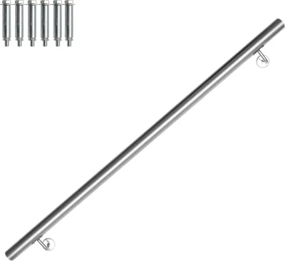 Obrázok produktu pre Bettizia nerezové zábradlie 50 - 200 cm vnútorné a vonkajšie zábradlie Nástenné zábradlie na schody z nerezovej rúrky V2A, s montážnym materiálom, dĺžka: 120 cm