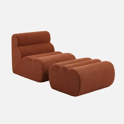 Produktbild von sweeek - Sessel mit strukturiertem Bouclé-Bezug und Hocker - Terrakotta
