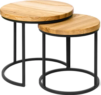 Immagine prodotto di LAMO Manufaktur Tavolini da salotto moderni sovrapponibili in legno - set di 2 pezzi - Tavolino rotondo da salotto, tavolino laterale da divano - Tavolini piccoli - Colore: rustico, gambe: nero