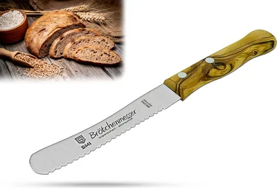 Produktbild von SMI Brötchenmesser 22,5 cm - Edelstahl Frühstücksmesser mit Wellenschliff, Buckelsmesser, Olivenholzgriff, Nicht spülmaschinenfest