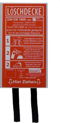 Produktbild von Löschdecke 1 x 1 Meter, DIN EN 1869 in weißer Hartplastik Box