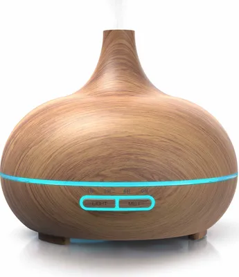 Produktbild von Arendo Aroma Diffuser, Luftbefeuchter, Vernebler in Holz Optik, Diffusor mit 7 Farben LED, Timer Funktion, 300ml, Hellbraun