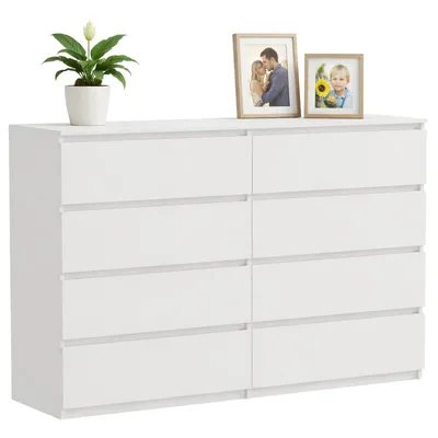 Produktbild von Kommode Weiß 8 Schubladen matt 120x34x100 cm groß modern geräumig Schlafzimmer Büro