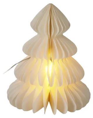 Obrázok produktu pre LED vianočný stromček osvetlený časovačom teplá biela z bieleho papiera 28 cm vysoký