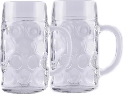 Produktbild von Sahm Maßkrug 1,0L Glas, 2er Set, klassische Form, stabiler Boden, großzügige Henkel
