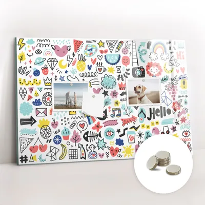 Obrázek produktu pro Magnetická Tabule na Zeď Skleněná - Memo Board Kleněnou Přední Stranou - 5 magnetů v balení - 60x40 cm - Obrázky náčrtky