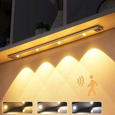 Produktbild von 60cm LED Unterbauleuchte Akku Dimmbar Sensor, Küchenlampe Bewegungsmelder 3 Lichtfarben,Schrankbeleuchtung Schranklicht Aufladbar(Silbern)