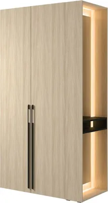 Immagine prodotto di Armadio SORIA 110 cm quercia e nero con specchio LED e nicchia – 2 ante a battente