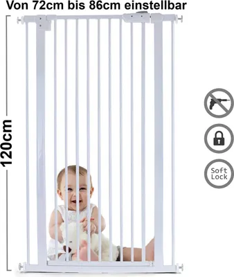 Produktbild von Absperrgitter Treppenschutzgitter Metall weiß verstellbar 72 -86cm 120cm hoch