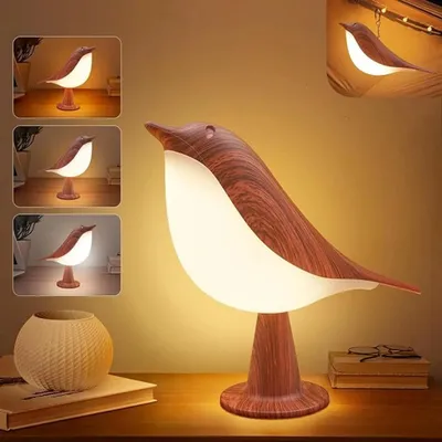 Produktbild von 15cm Braun Vogel LED Nachtlicht, USB -Ladung Nachttischlampe Tragbare Nachtlicht, Aromatherapie Diffusor, Kabellos Berührung dimmbar, Campinglampen