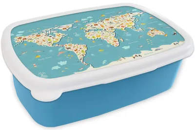 Produktbild von KitchenYeah® Lunchbox Brotzeit Brotdose 17x11 cm Weltkarte - Kinder - Tiere - Kinder - Jungen - Mädchen Kinder Brotzeitdose - Lunch - Kunststoff  - Brotbüchse - Sandwichbox - Lunchbox für Kinder