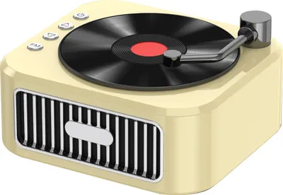 Obrázek produktu pro Bluetooth reproduktor ve stylu vintage CD desek, stereofonní scéna, hi-fi zvuk, AUX, USB flash disk, TF karta, několik režimů přehrávání - žlutý