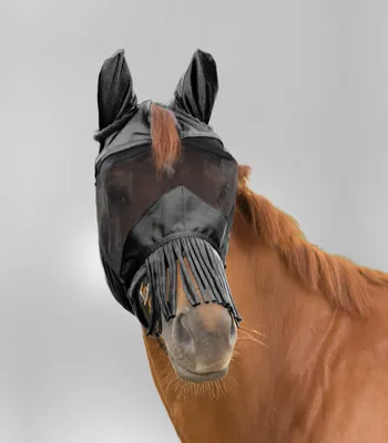 Immagine prodotto di Maschera antimosche Premium con protezione per le orecchie e frange sul naso, nera, WB