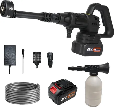 Obrázok produktu pre Vysokotlakový čistič, výkon 150 W, tlak 10 barov, výstup vody 3,6 l/min, čierny 2x batéria, napájanie batériou