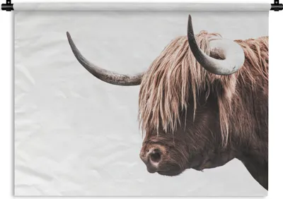 Produktbild von MuchoWow® Wandteppich Wandbehang Schottisches Hochlandrind - Kuh - Weiß 90x67.5 cm Tapisserie Dekoration Wandtuch - Fototeppich - Wand-Skulpturen