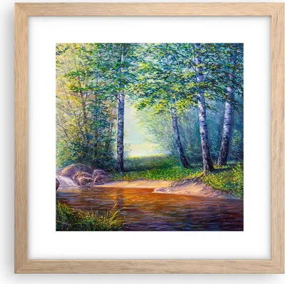 Produktbild von Gerahmtes Poster - Rahmen in heller Eiche - Wiese Wasser Baum - 30x30 cm - Wand Bild - Wanddeko - Wandbilder - Wandposter - Bilderrahmen - Bilder - Kunstdruck - Wandbild - P2NAC30x30-4063