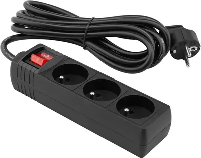 Zdjęcie produktu dla Przedłużacz Sieciowy Wtyk - 3x Gniazdo z Uziemieniem i Wyłącznikiem Listwa Zasilająca 3m 3x1,5mm 16A Czarny