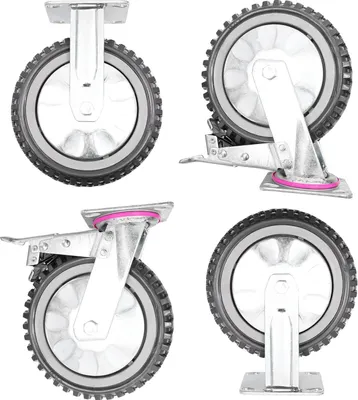 Image de Roulettes pivotantes pour charges lourdes - Roulettes industrielles - Capacité de charge 600 kg - Roues en PVC 20 cm - Double frein - Lot de 4 - Argent