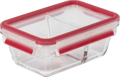 Produktbild von Rechteckige Box 0,8 l Rot + Trennwand - Clip&Close - Emsa