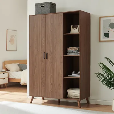Produktbild von Kleiderschrank 'Norg' 191 x 120 x 52 cm mit 2 Türen 1 Kleiderstange und 8 Fächern Walnussoptik