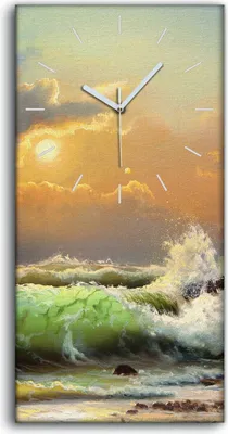 Produktbild von Wandbild Leinwand Bilder mit Uhr 30x60 Gemälde Ozean Meer Schiff Sonnenuntergang - weiße Hände