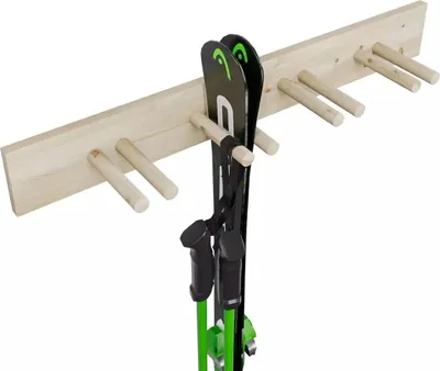 Produktbild von QLS Wand Skihalterung 75,5 cm für 4 Paare Nordic Walking Trekking Stöcke aus Holz 11014