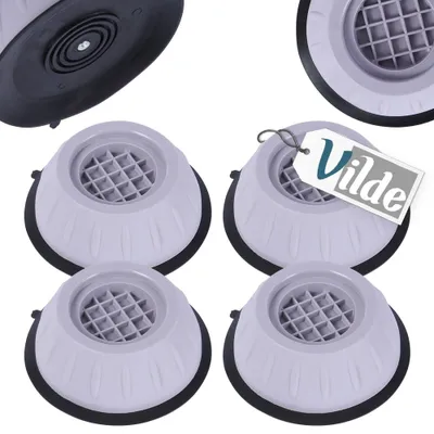 A set of four anti-vibration pads for a washing machine, with one pad shown from a top-down perspective and the others arranged in a cluster.