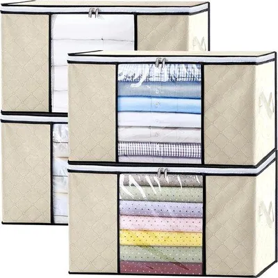 Produktbild von Famanu Kleidung Aufbewahrungsbox Faltbare Aufbewahrungsbehälter - 60 x 40 x 35 cm, Set mit 4 Stück