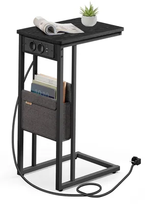 Produktbild von VASAGLE Beistelltisch, C-Form, mit Steckdose, Metallgestell, 40x30x62,2 cm