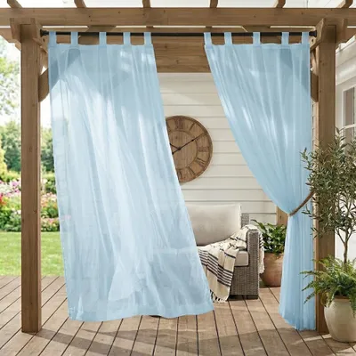 Immagine prodotto di Set da 2 tende da esterno in voile blu, idrorepellenti, trasparenti, con passanti in velcro; installazione senza smontaggio dell'asta; per giardino, terrazza, balcone, pergola; L*A: 132x244 cm