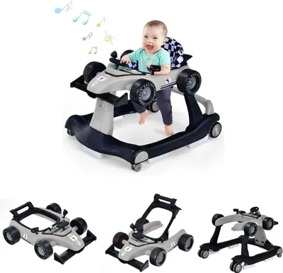 Produktbild von 4 in 1 Autoförmige Lauflernhilfe Höhenverstellbar & Klappbar, Babywalker mit einstellbarer Geschwindigkeit, Lauflernwagen mit Musik & Licht, für Baby von 6-18 Monaten, Grau