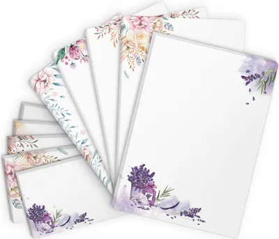 Produktbild von 100 Teile Set - Großer Briefpapier und Umschlag Mix mit 5 Motiven - Motivpapier Briefumschlag edel modern - Blumen Florale Muster 2