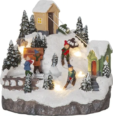 Produktbild von Weihnachtsszenerie ,Alpville', Winterlandschaft mit LED Beleuchtung + Rotation, Skilift, H 15,5cm