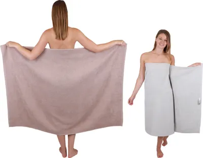 Produktbild von Betz 2 Stück XXL Duschtücher 100 x 150 cm BERLIN Badetücher 100% Baumwolle Farbe – cappuccino-silbergrau